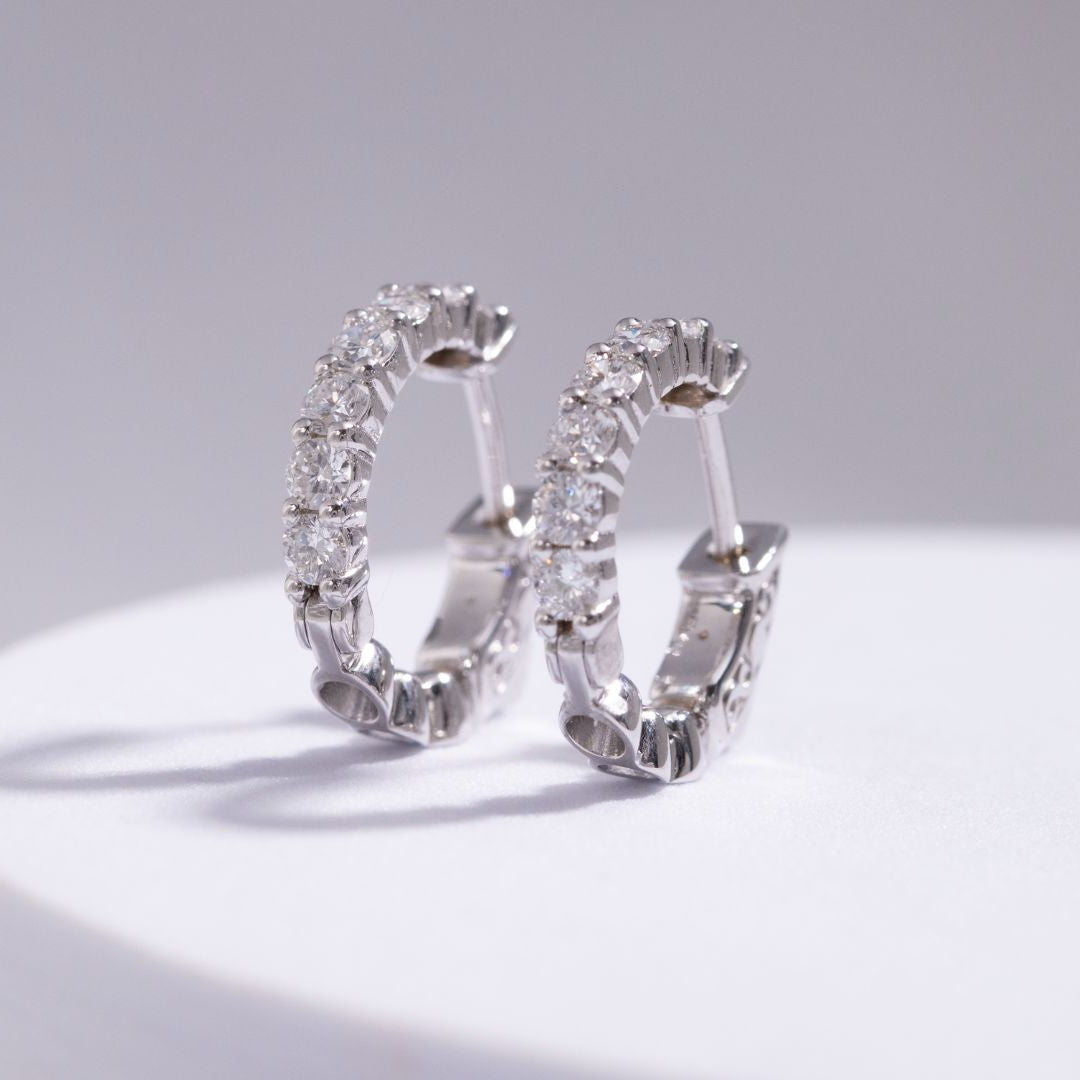 0.90ct Half Inch Lab Diamond 14k White Gold Hoop Earrings