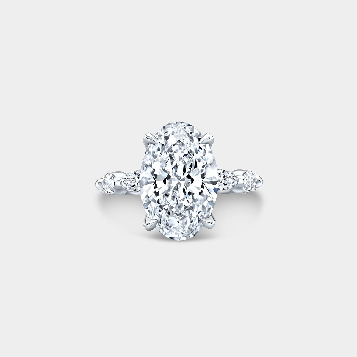 3.75ct Lab Grown Oval Tulip Full Diamond Basket Marquise Band Platinum Engagement Ring