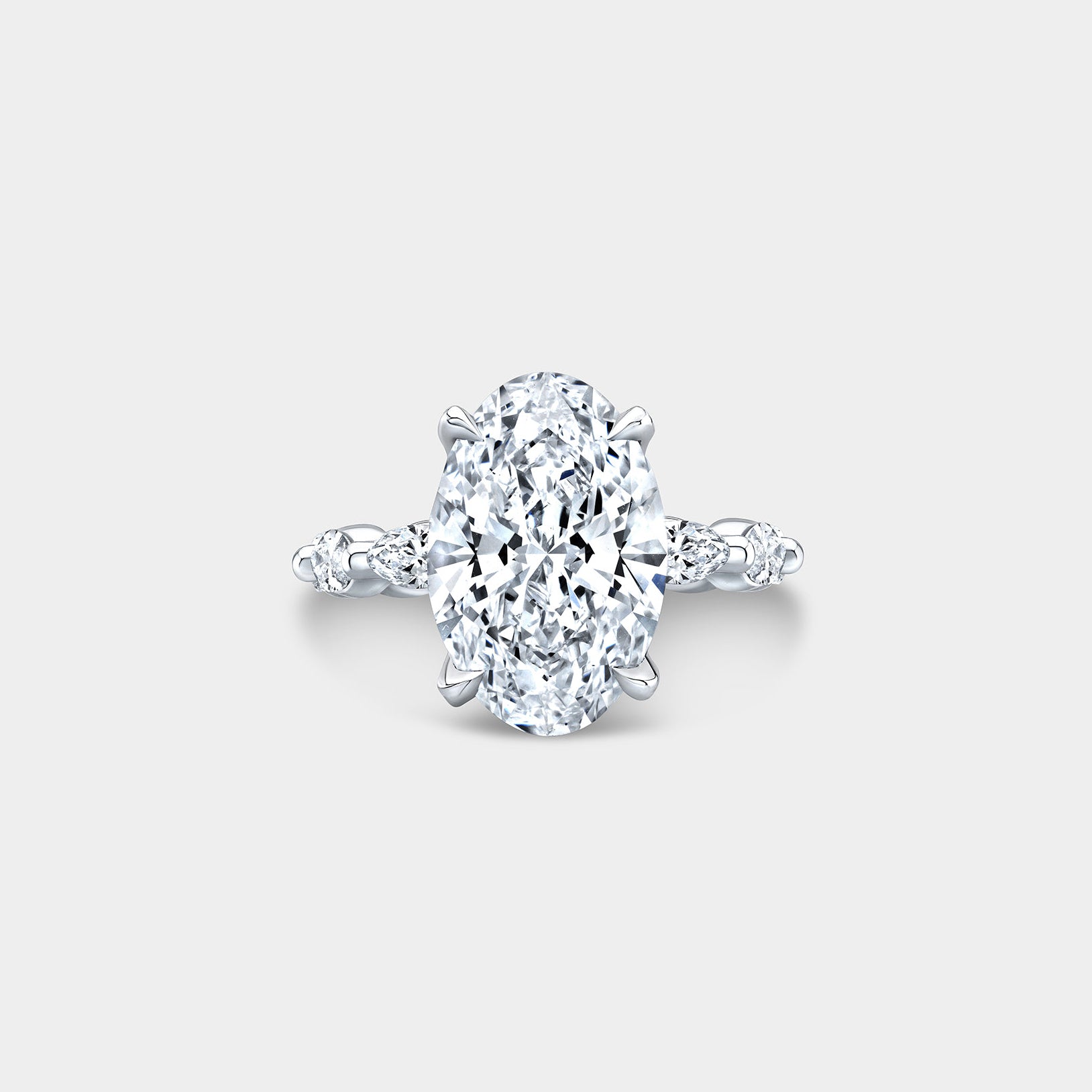 3.75ct Lab Grown Oval Tulip Full Diamond Basket Marquise Band Platinum Engagement Ring