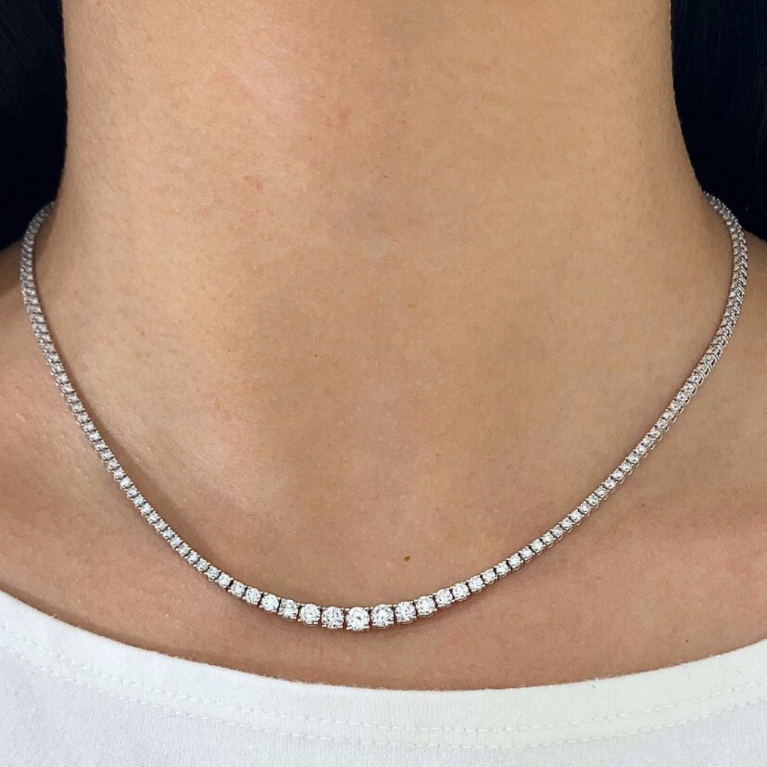 5ct Graduating Lab Grown Round Diamond Tennis Necklace in 14k white gold