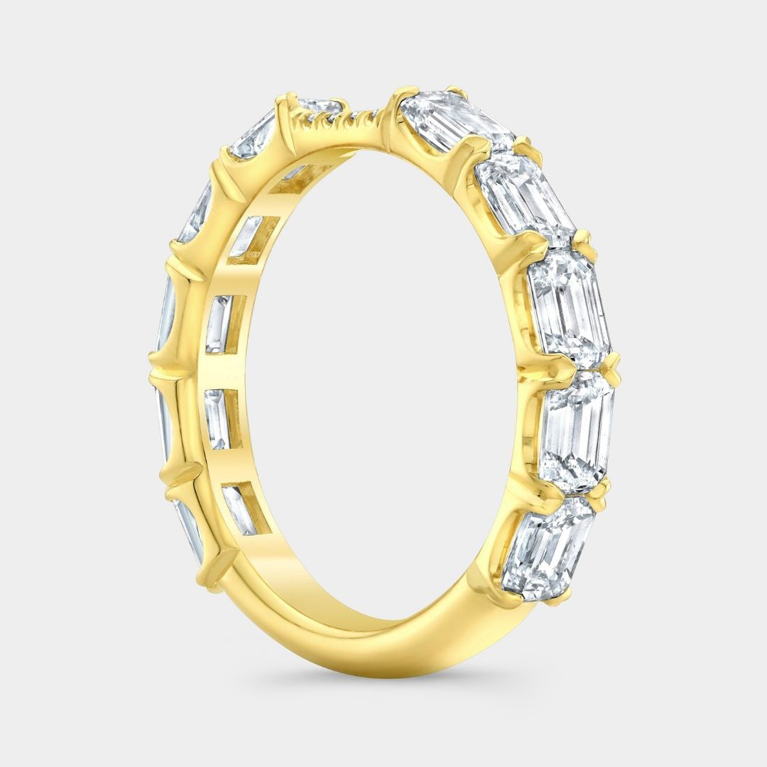 2.0ct Lab Grown Emerald Diamond East West Contour 3mm Yellow Gold Wedding Band in 18k yellow gold