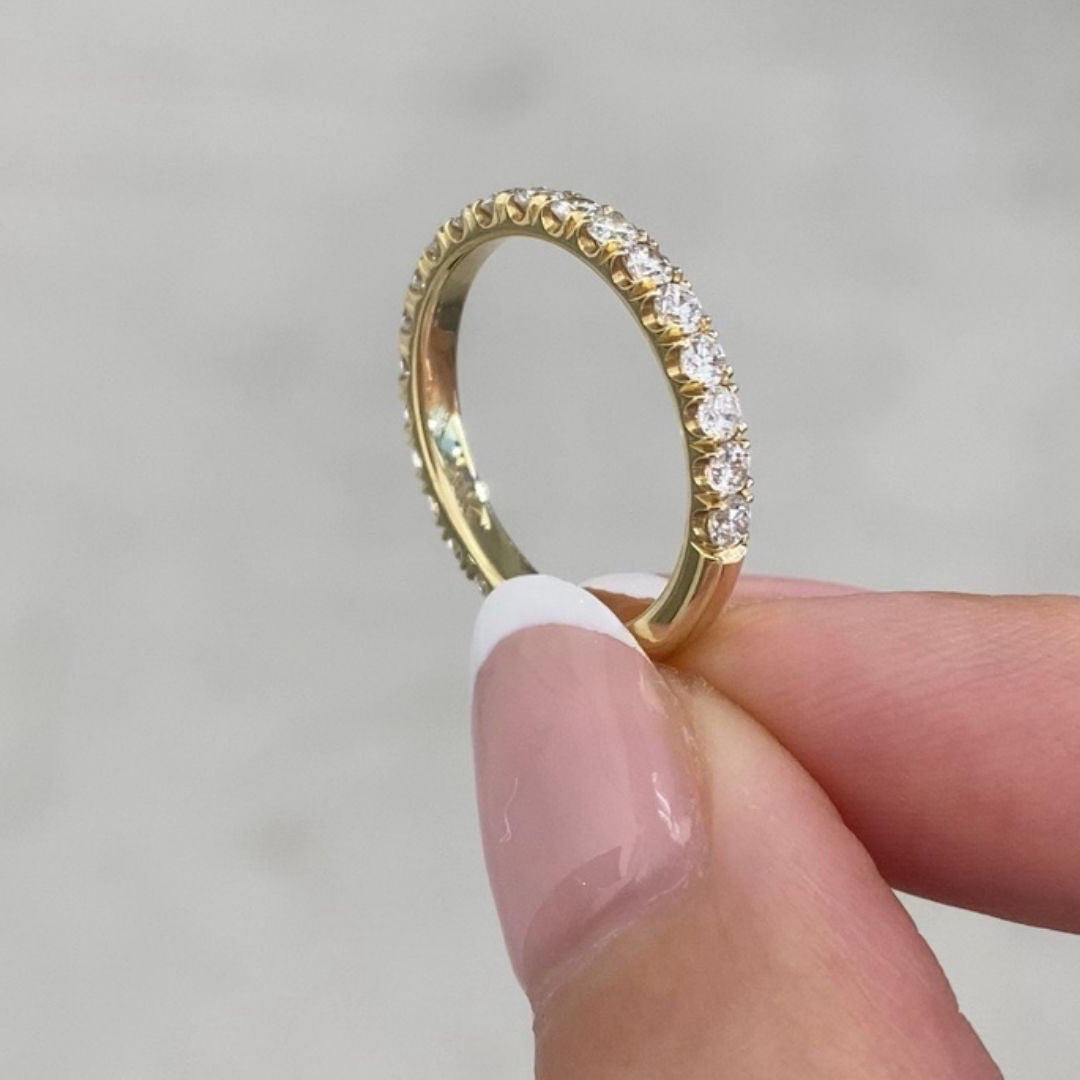 0.75ct Lab Grown Round Diamond 2.40mm U Pave Yellow Gold Wedding Band in 14k yellow gold