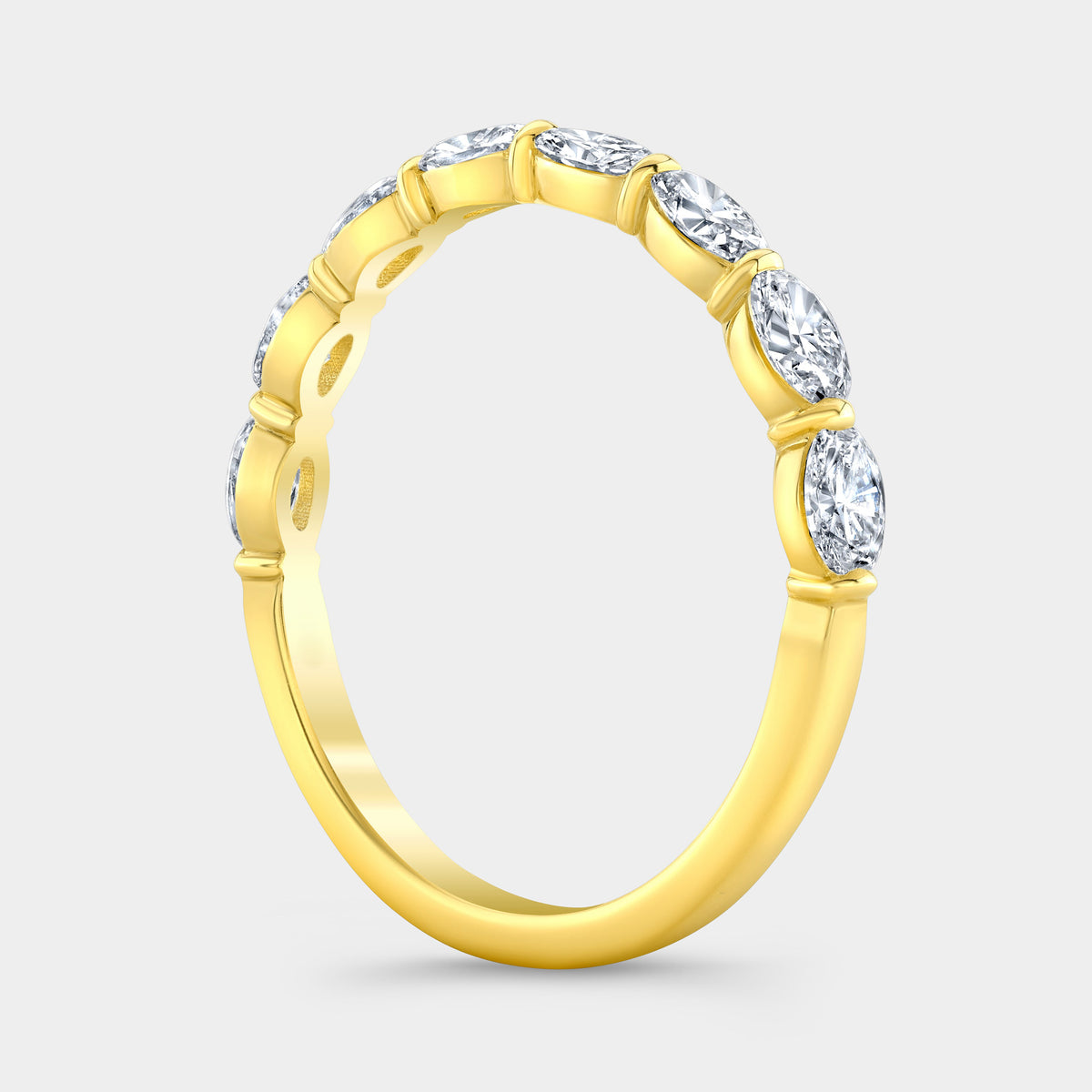 0.75ct East West Oval Diamond 1/2 Way Yellow Gold Wedding Band