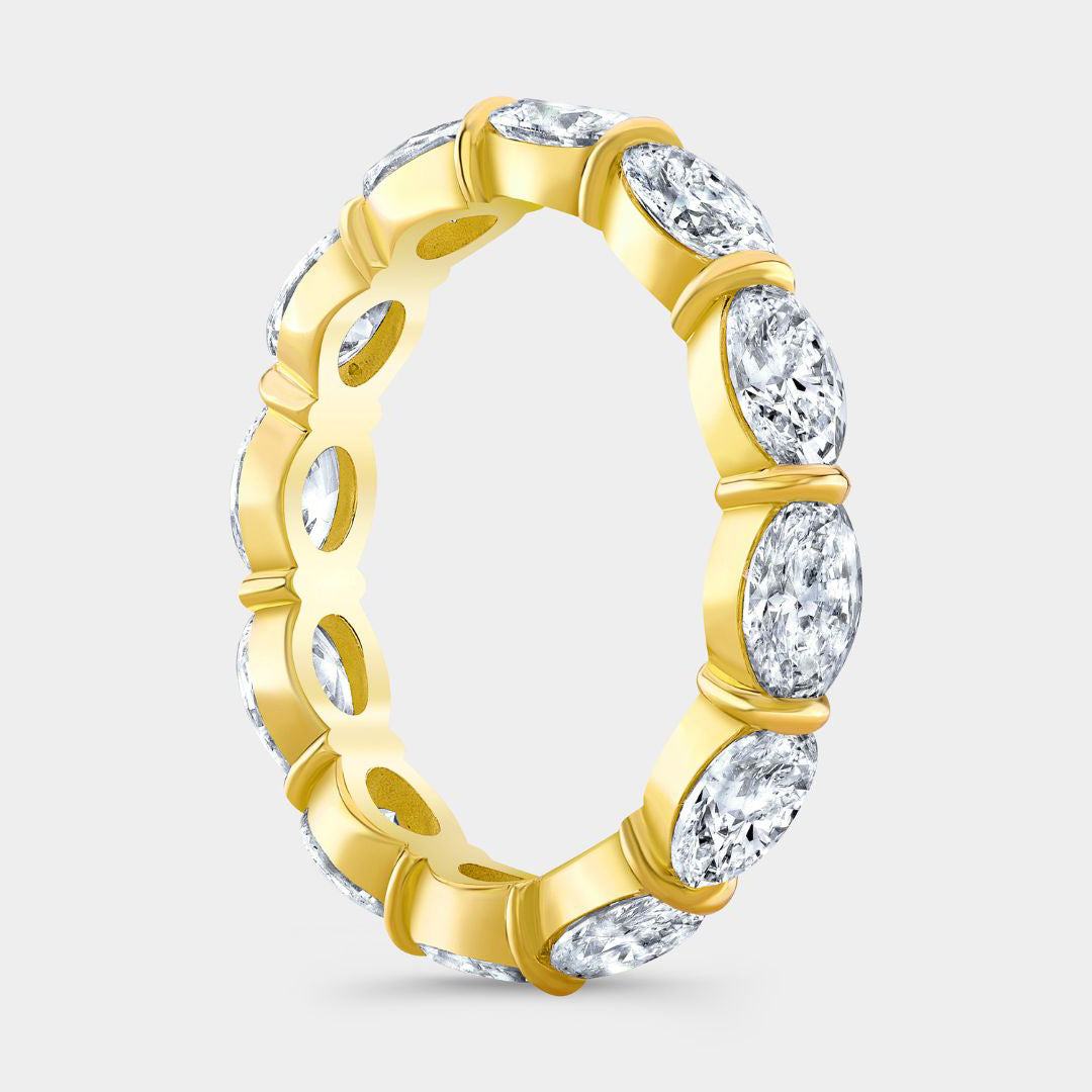 3ct Oval Diamond East West 3.50mm Eternity Yellow Gold Wedding Band in 14k yellow gold
