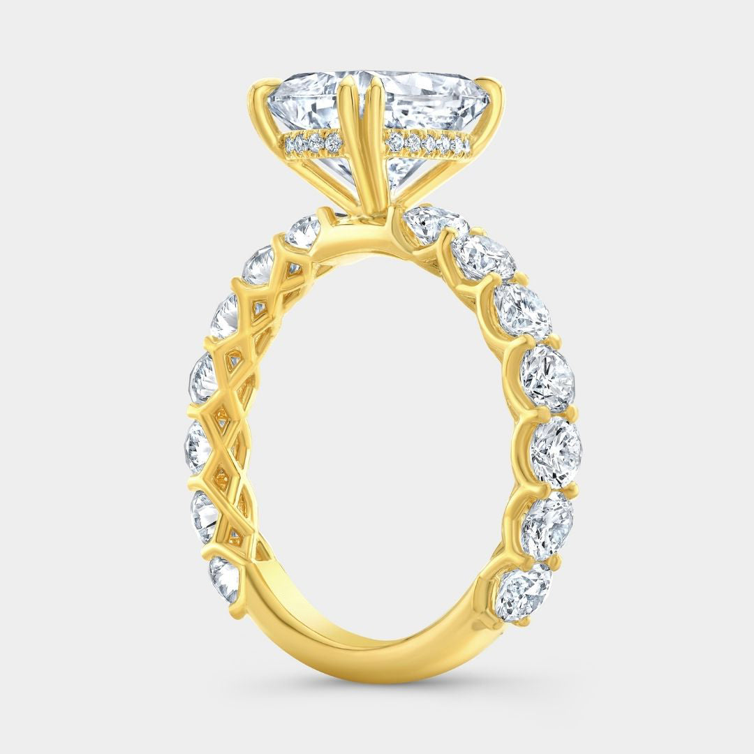 Cushion Diamond Double Prong Hidden Halo Eloise Trellis Yellow Gold Engagement Ring in 18k yellow gold