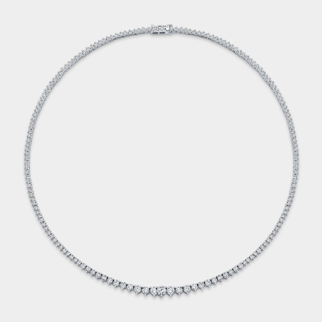 8ct Lab Diamond 3 Prong White Gold Graduating Tennis Necklace in 14k white gold