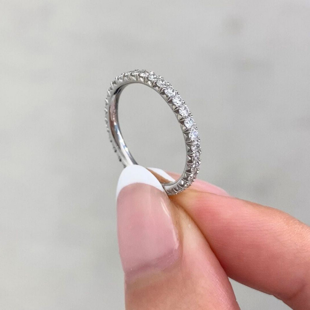 0.65ct Natural Round Diamond French Pave Eternity Platinum Wedding Band