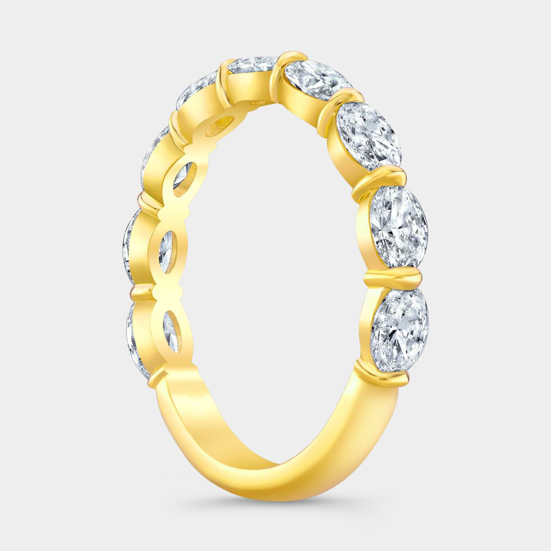 1.40ct Lab Grown Oval Diamond East West 3.0mm Yellow Gold Wedding Band in 18k yellow gold
