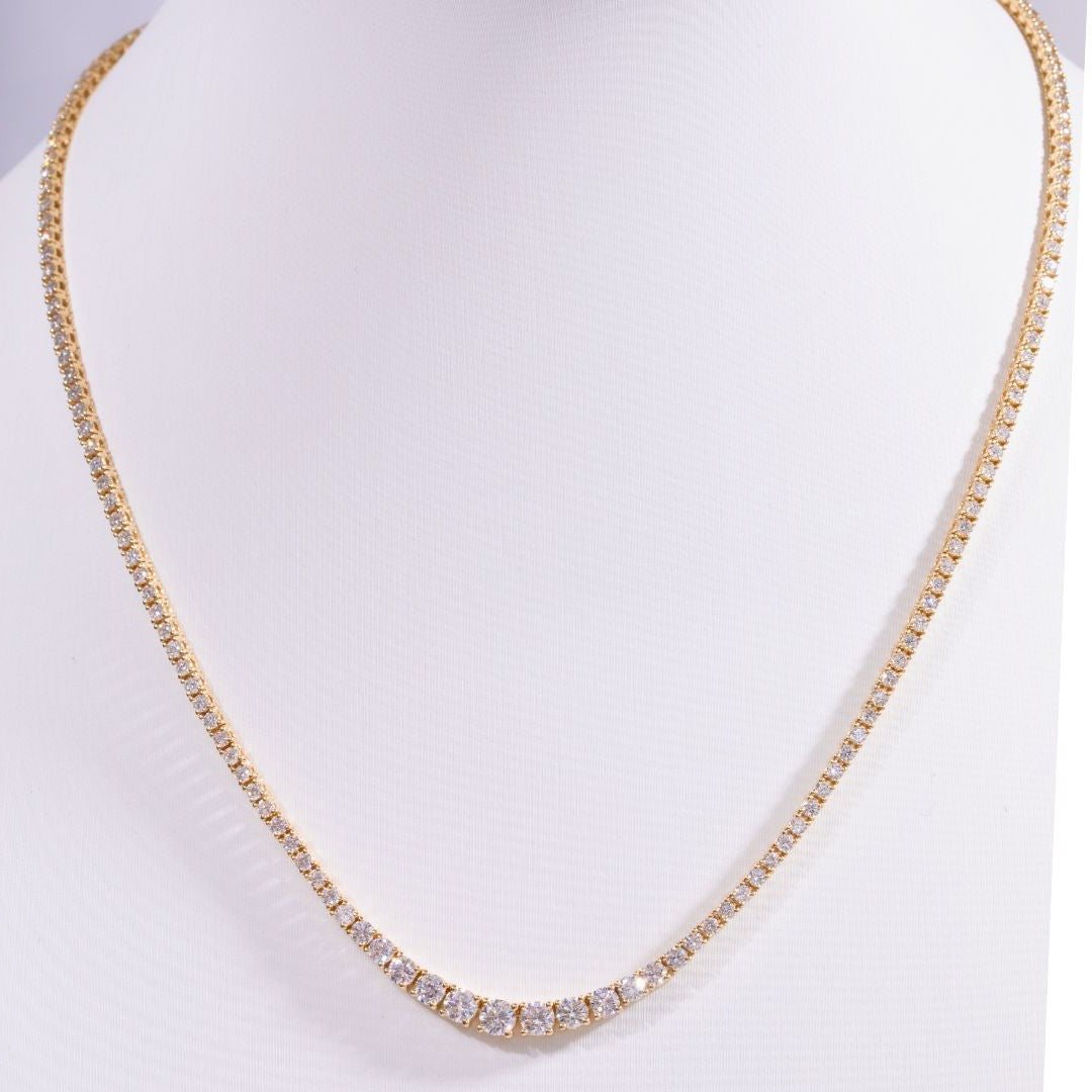 5ct Graduating Lab Diamond Yellow Gold Tennis Necklace in 14k yellow gold