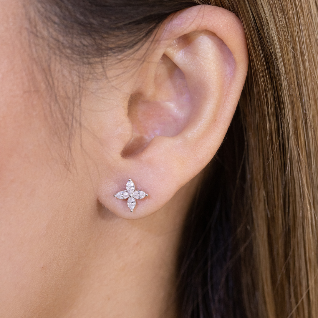 Mini Lab Grown Marquise La Fleur Diamond Stud Earrings White Gold in 14k White Gold - Lab Grown