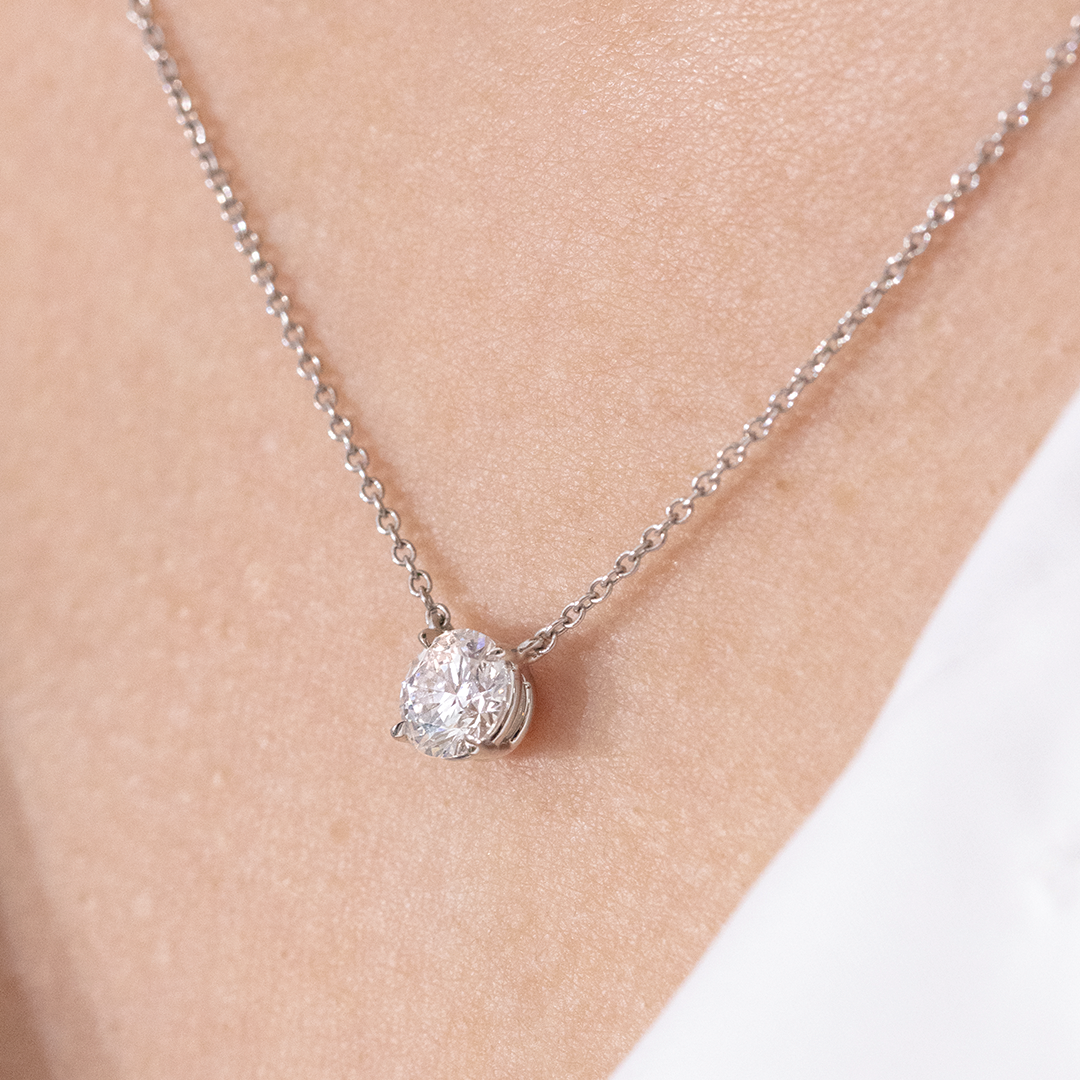 1ct Round Diamond 4 Prong Basket Pendant Platinum Necklace