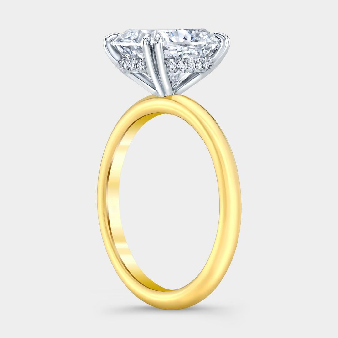 Cushion Diamond Double Claw Prong Hidden Halo Solitaire Engagement Ring Yellow Gold And Platinum Engagement Ring