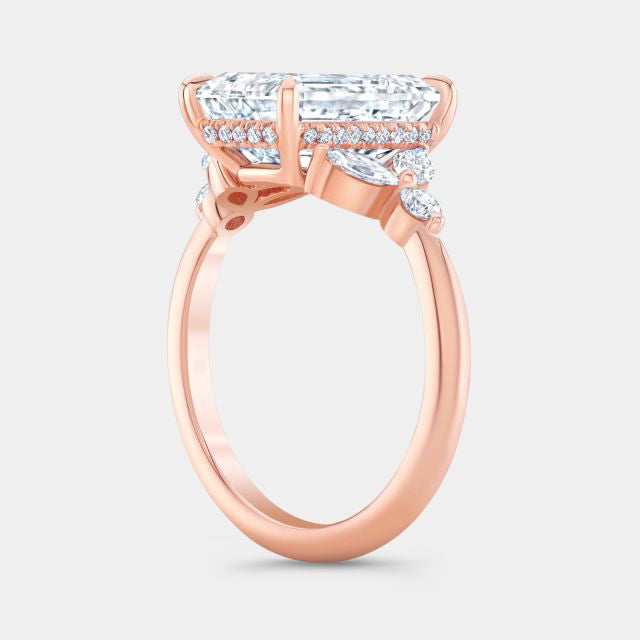 Emerald Diamond Hidden Halo 7 Stone Cluster Design Rose Gold Engagement Ring in 18k Rose Gold