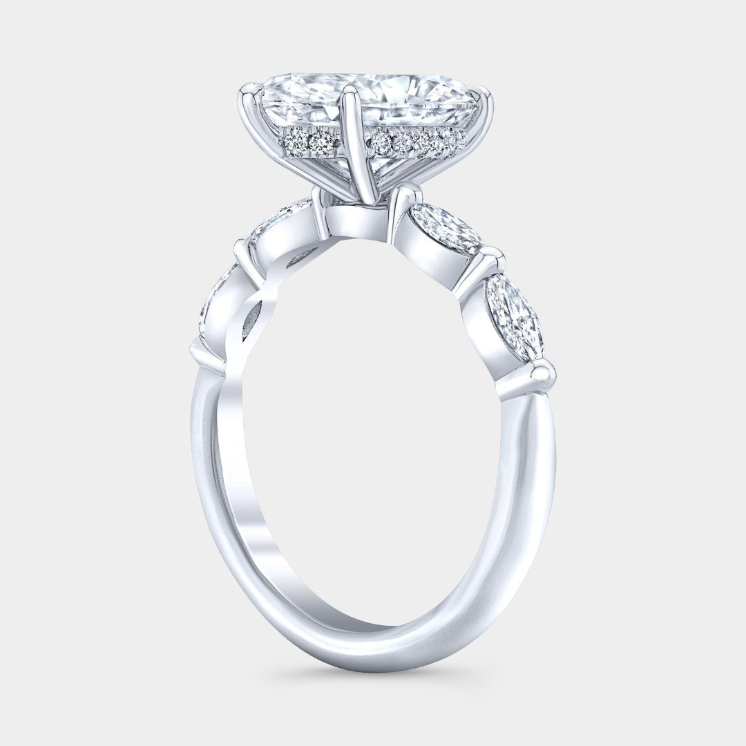 Marquise Diamond Five Stone Hidden Halo Platinum Engagement Ring