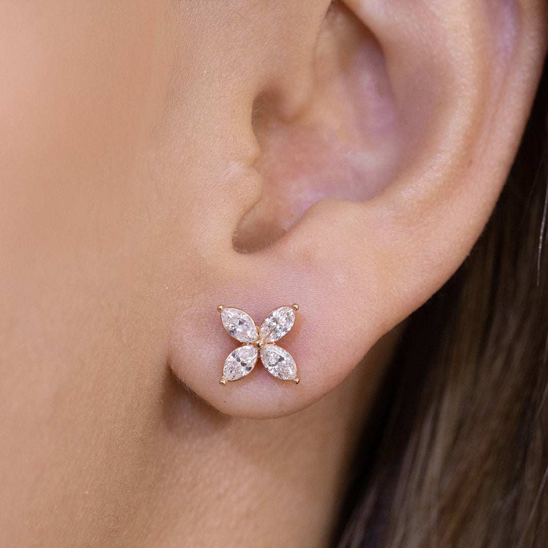 1ct Marquise Lab Grown Diamond La Fleur Stud Rose Gold  Earrings in 18k Rose Gold