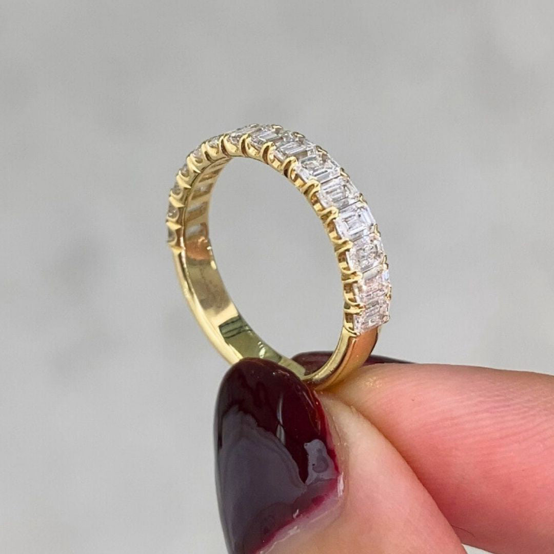 1.25ct Lab Grown Emerald Cut Diamond Chloe Yellow Gold 3.50mm Wedding Band in 14k yellow gold