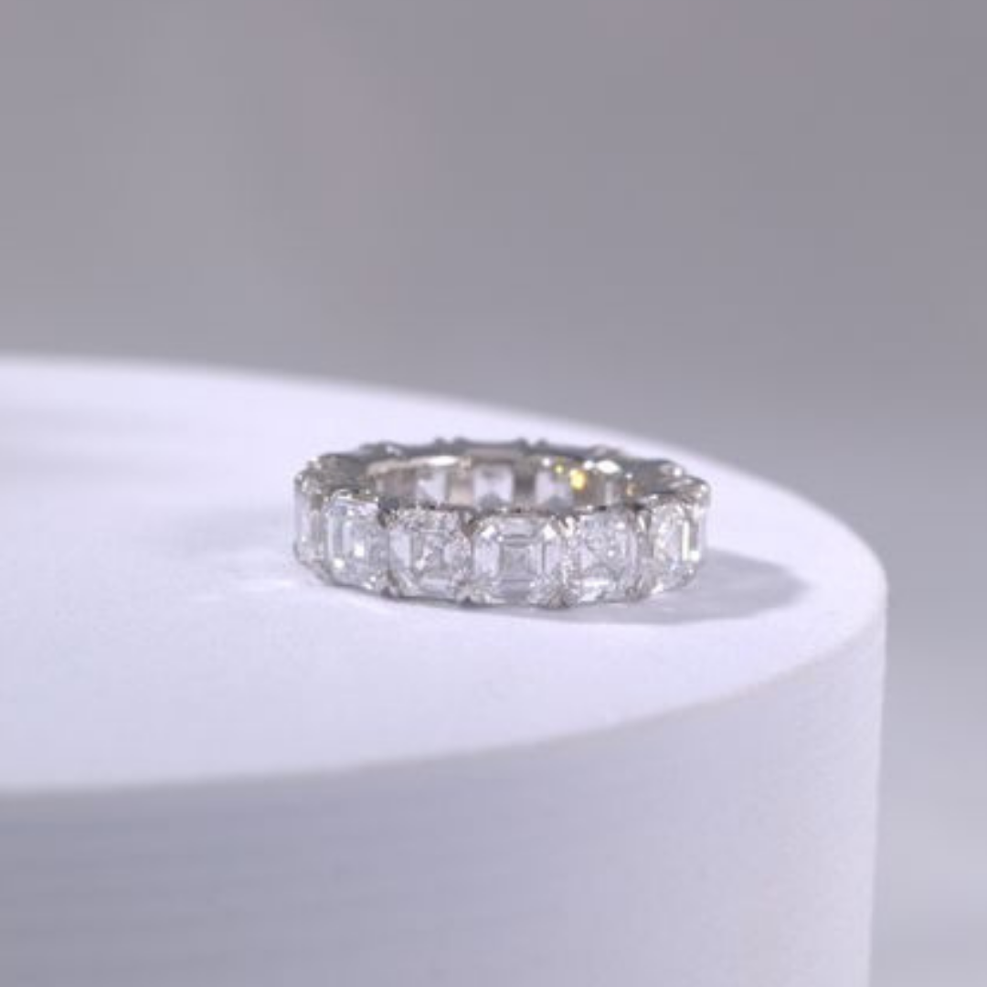 5ct Lab Asscher Cut Diamond Platinum Eternity Pinky Ring
