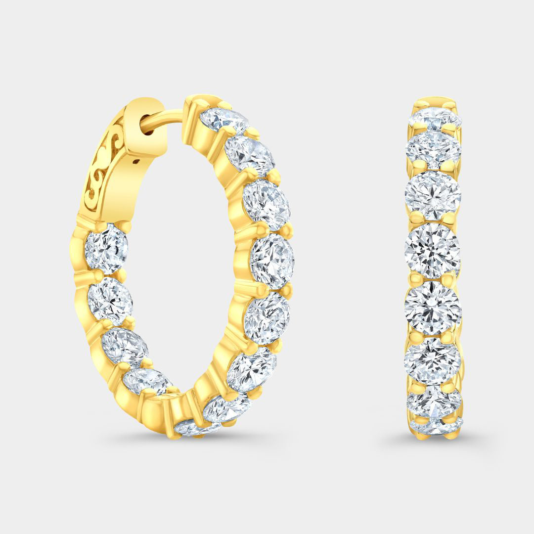 4.20ct 1 Inch Lab Diamond 14k Yellow Gold Hoop Earrings