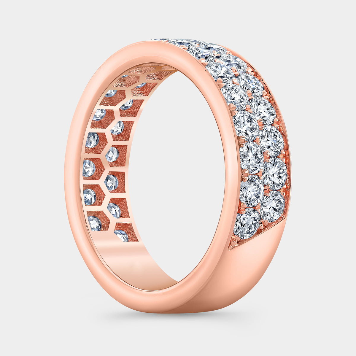 2ct Round Diamond Double Row Pave Rose Gold Eternity Band in 14k Rose Gold