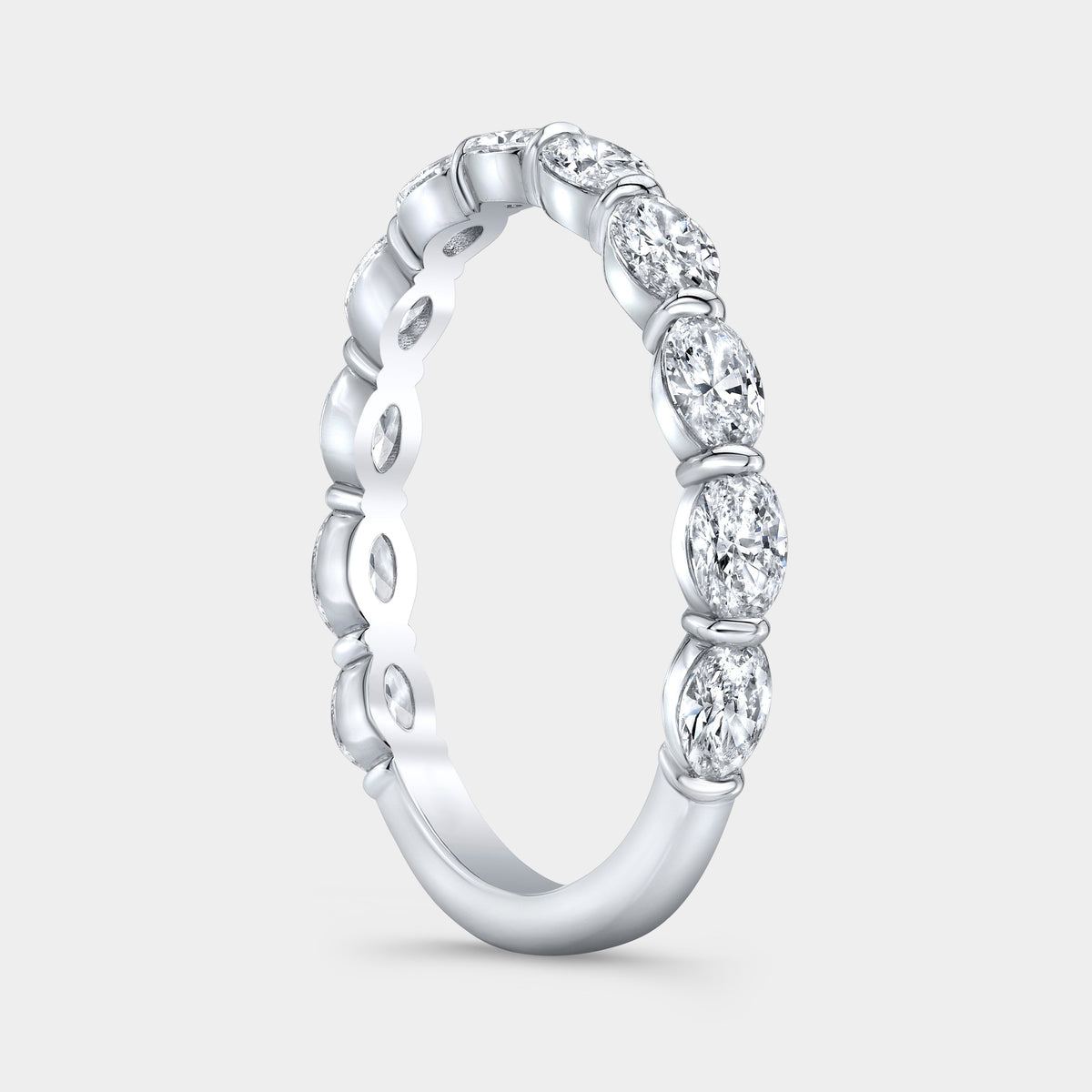 1ct Oval Diamond East West 3/4 Way Platinum Wedding Band