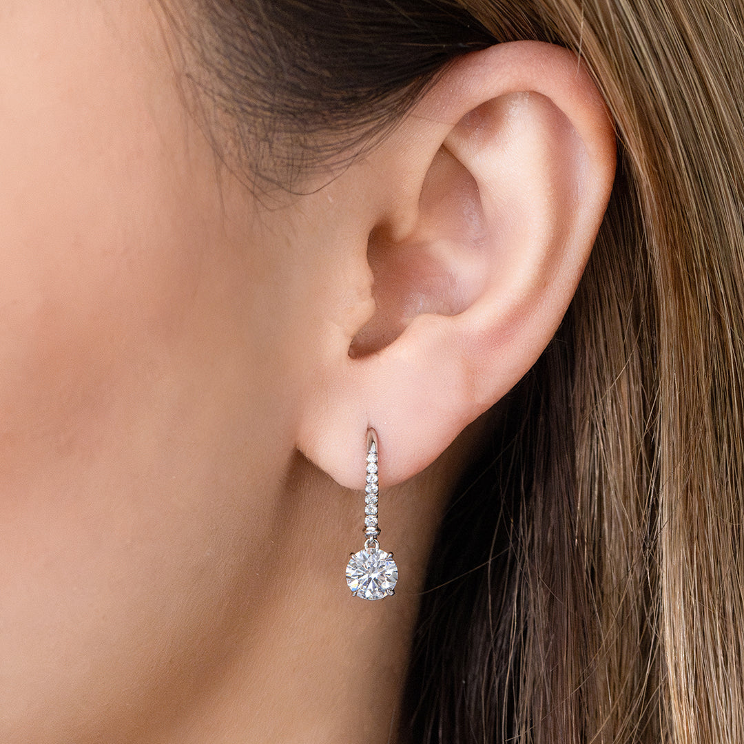2ct Round Lab Grown Diamond White Gold Dangle Earrings in 18k White Gold