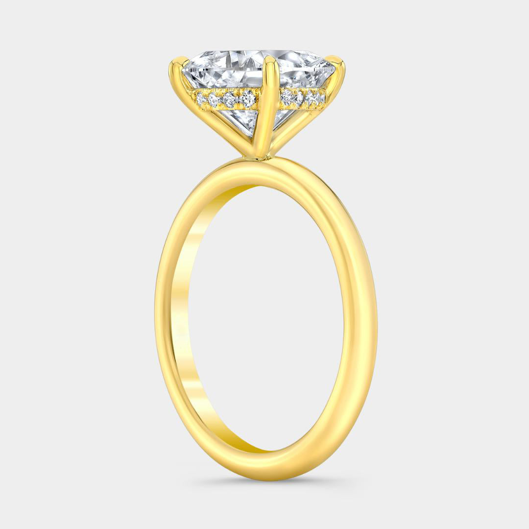Cushion Diamond Hidden Halo Solitaire Yellow Gold Engagement Ring in 14K yellow gold