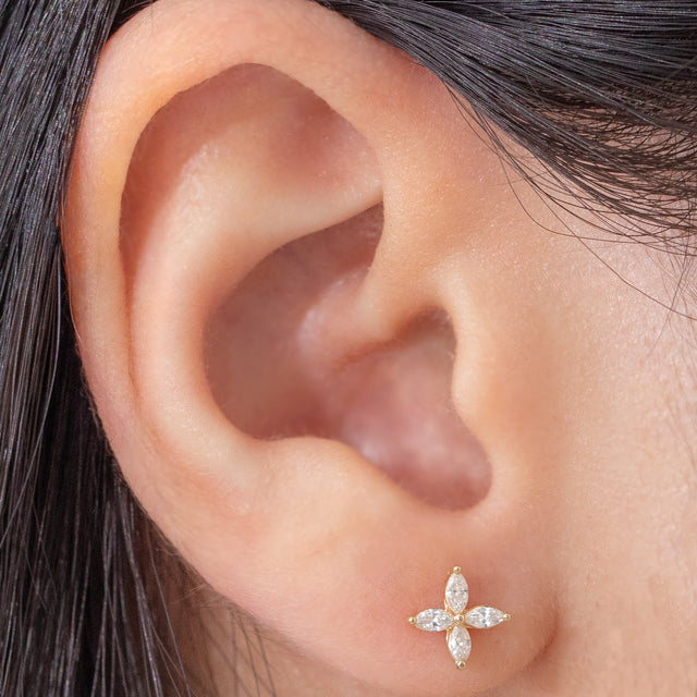 1ct Marquise Diamond La Fleur Stud Yellow Gold Earrings in 18k Yellow Gold