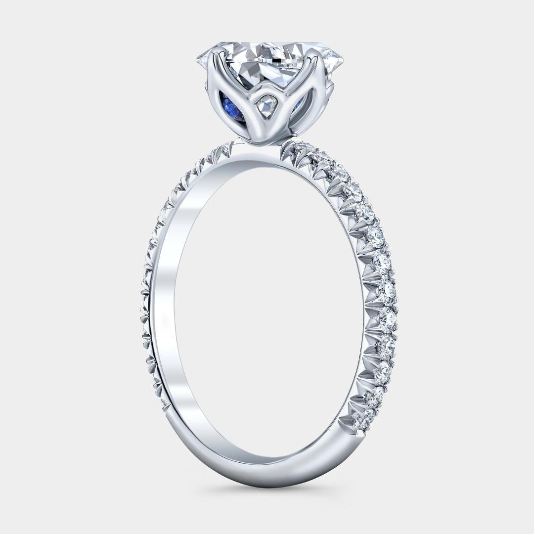 Cushion Diamond North South Tulip French Pave Platinum Engagement Ring