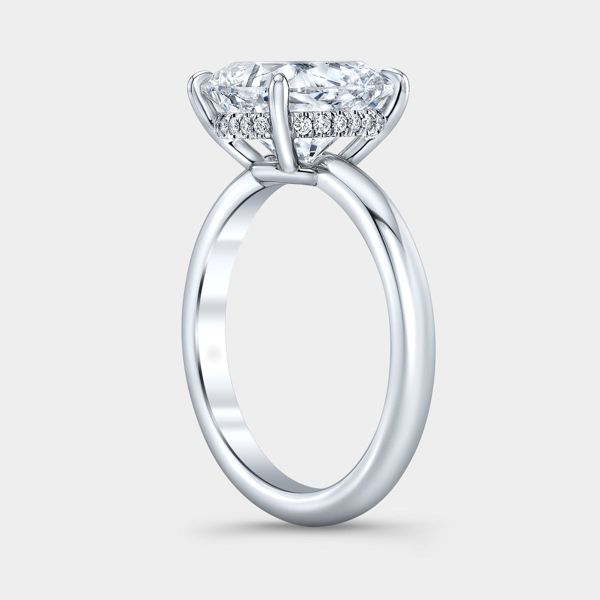 Cushion Diamond Extra Low Profile Hidden Halo Solitaire White Gold Engagement Ring