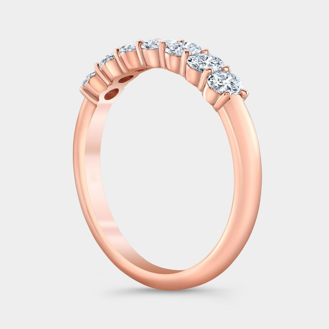 0.75ct Natural Oval Diamond 7 Stone Rose Gold Wedding Band in 14k rose gold