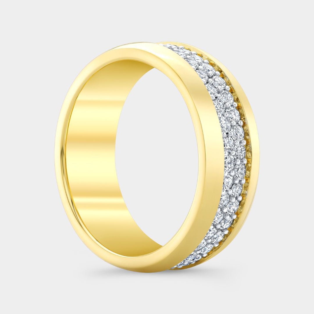 2ct Men's 8mm Beveled Double Row Yellow Gold Diamond Band in 18k Yellow Gold