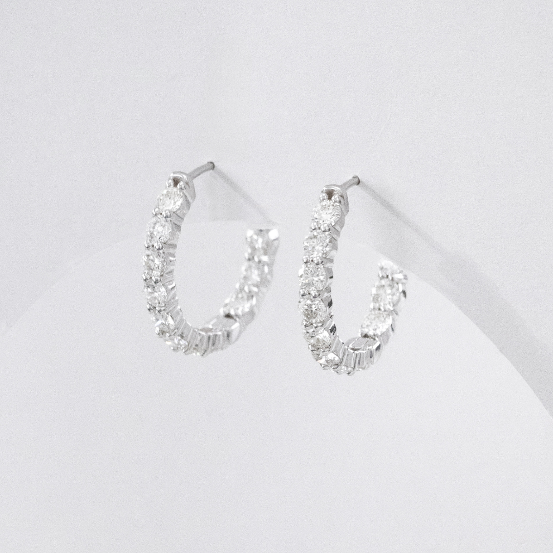 3.5ct Round Diamond Inside Out Hoop White Gold Earrings in 14k White Gold