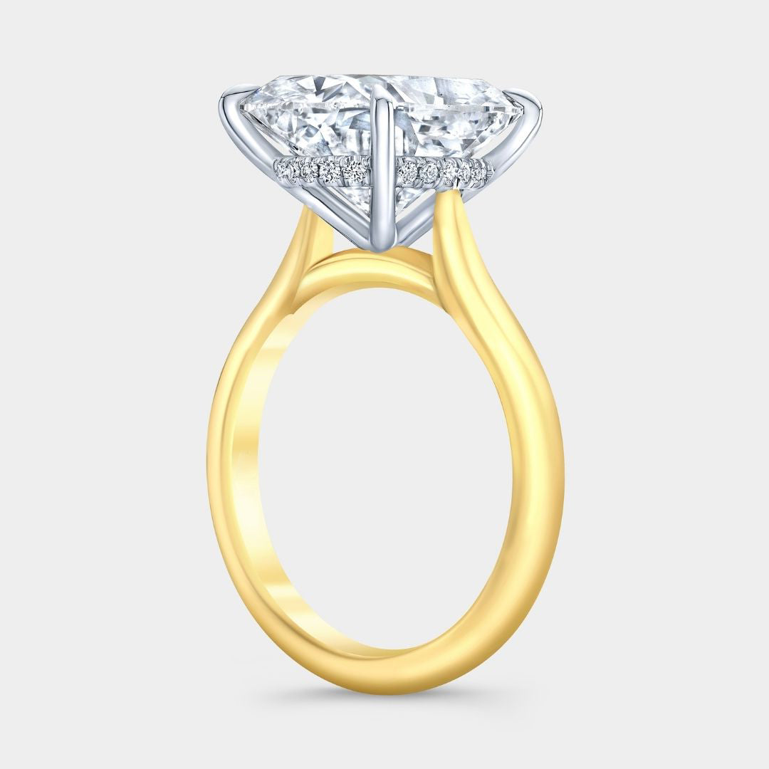 Cushion Diamond Hidden Halo Tapered Cathedral Solitaire Yellow Gold And Platinum Engagement Ring