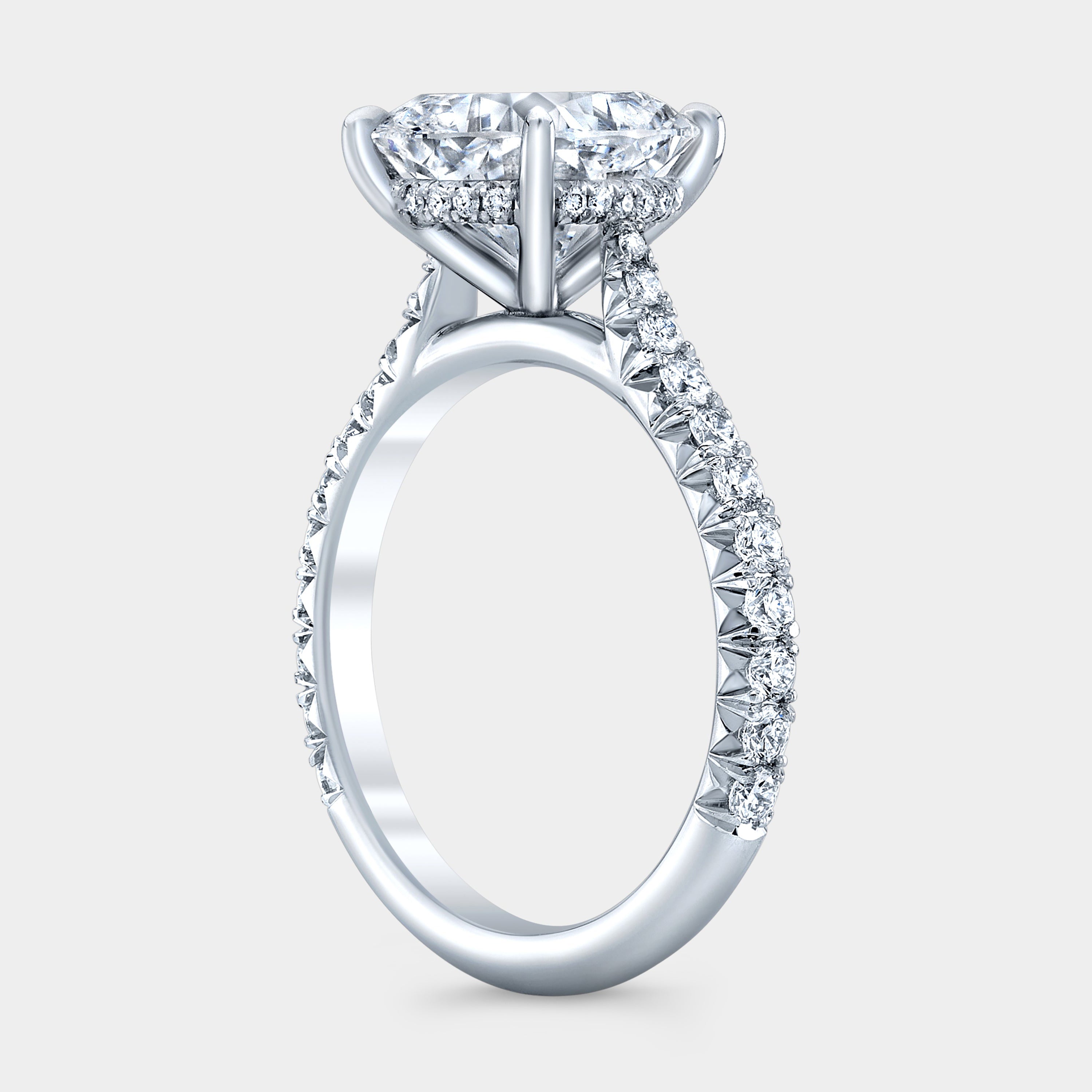 Cushion Diamond Hidden Halo Cathedral French Pave Platinum Engagement Ring