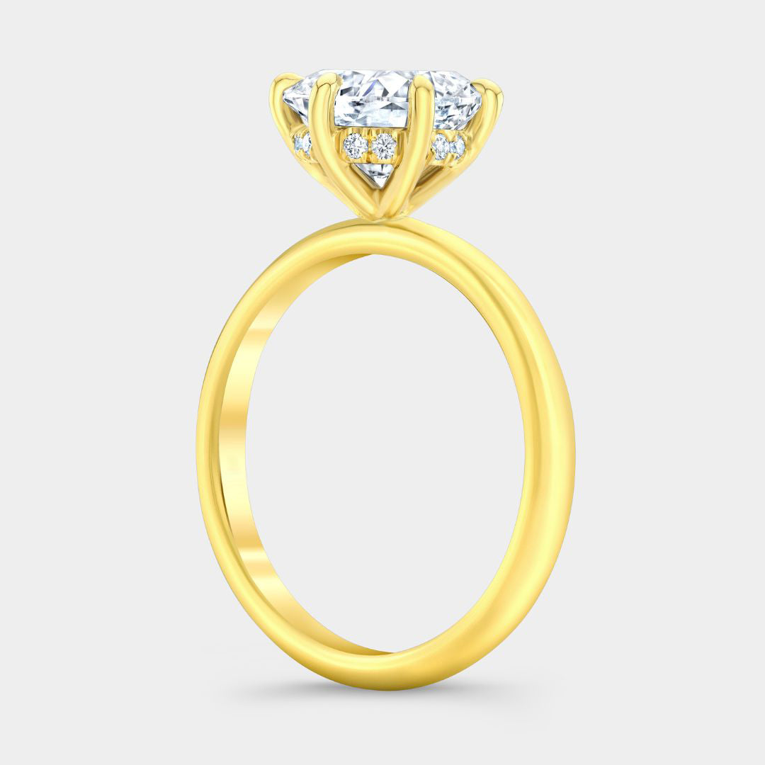 Cushion Diamond 6 Prong Hidden Halo Solitaire Yellow Gold Engagement Ring in 18k yellow gold
