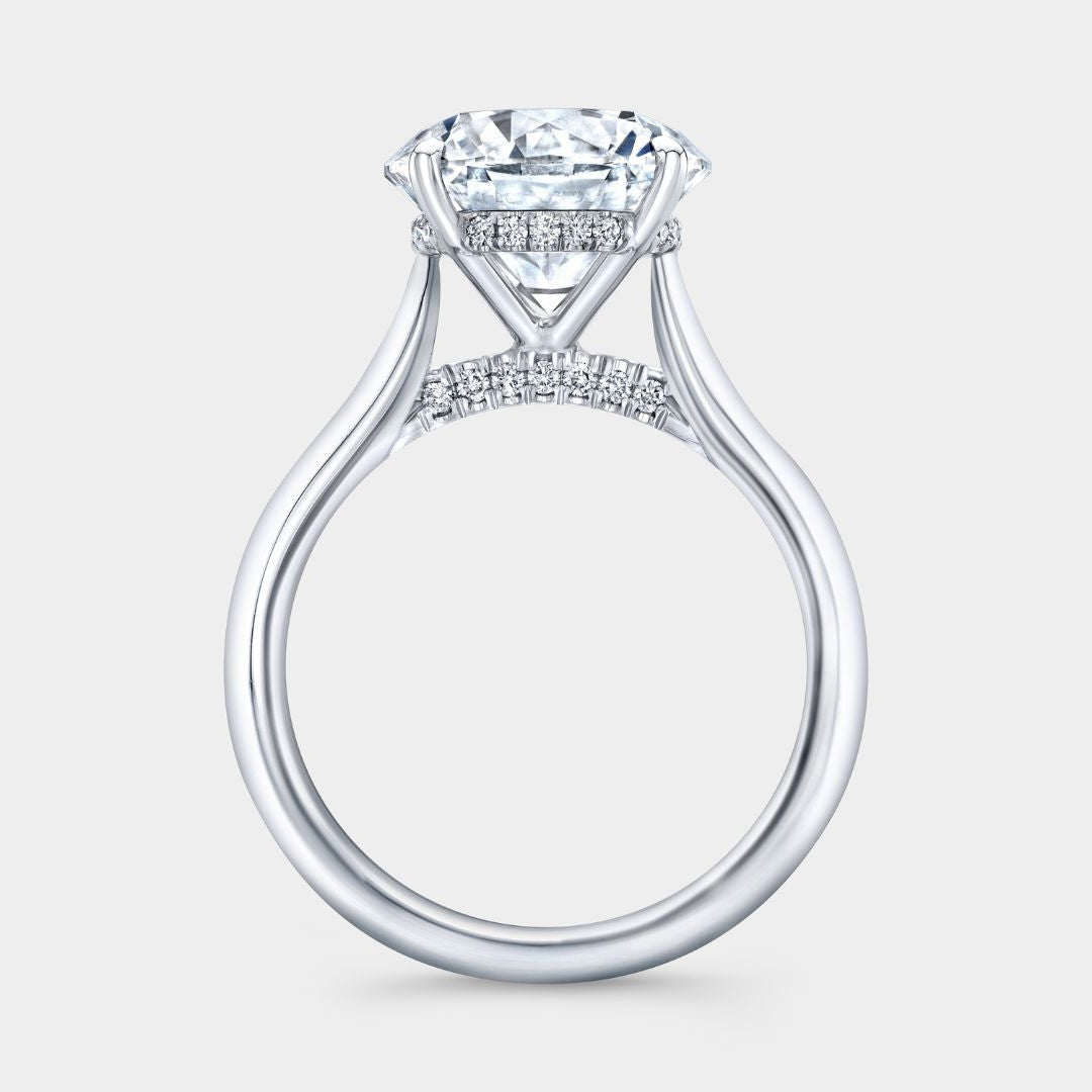 3.77ct Lab Grown Round Diamond Hidden Halo Diamond Bridge Solitaire Platinum Engagement Ring