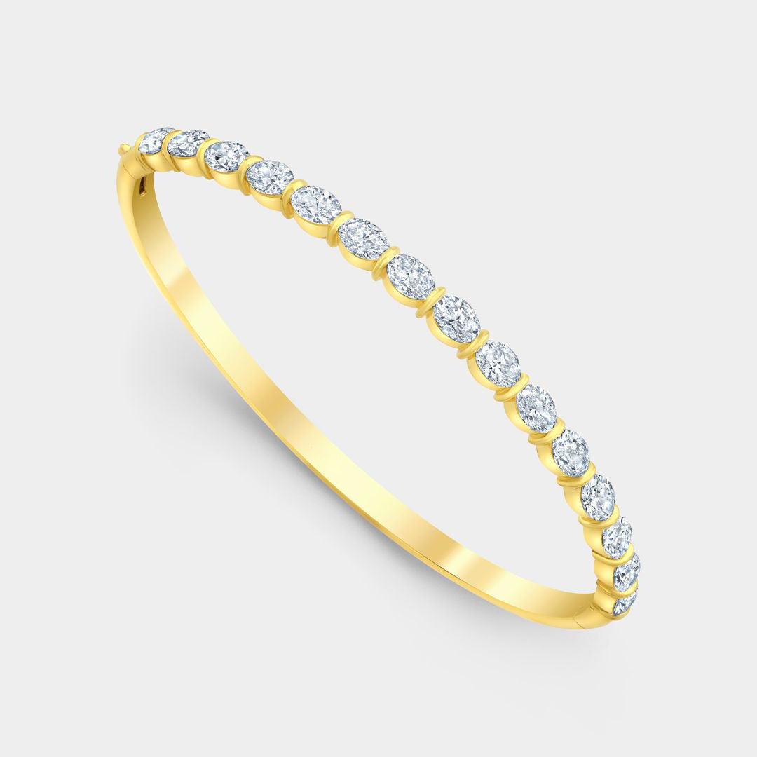 East West 4ct Lab Grown Oval Diamond Bangle Yellow Gold in 14k yellow gold