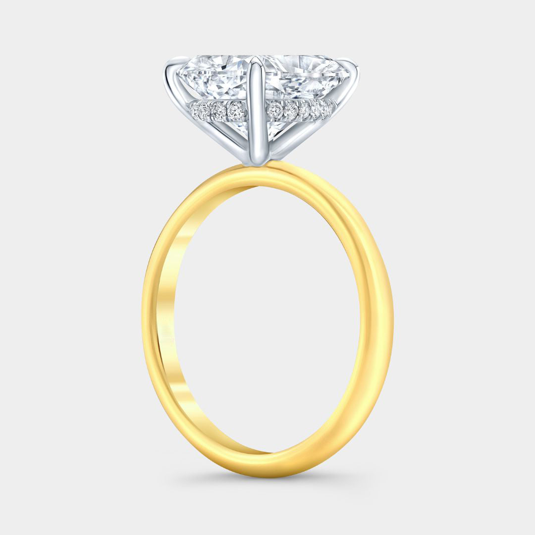 Cushion Diamond Hidden Halo Solitaire Yellow Gold And Platinum Engagement Ring