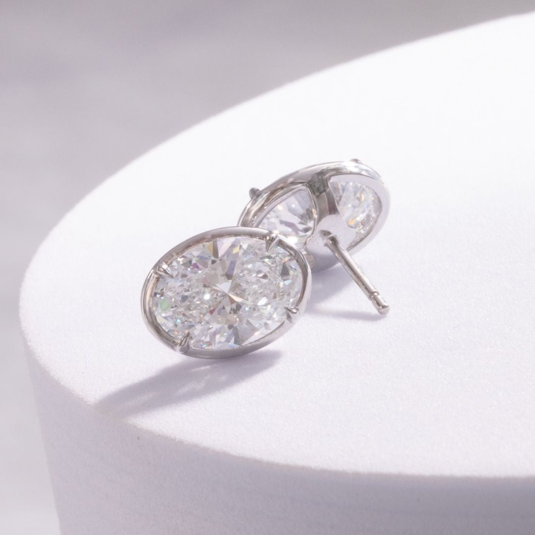 4ct Lab Grown Oval Diamond White Gold Stud Earrings in 18k white gold