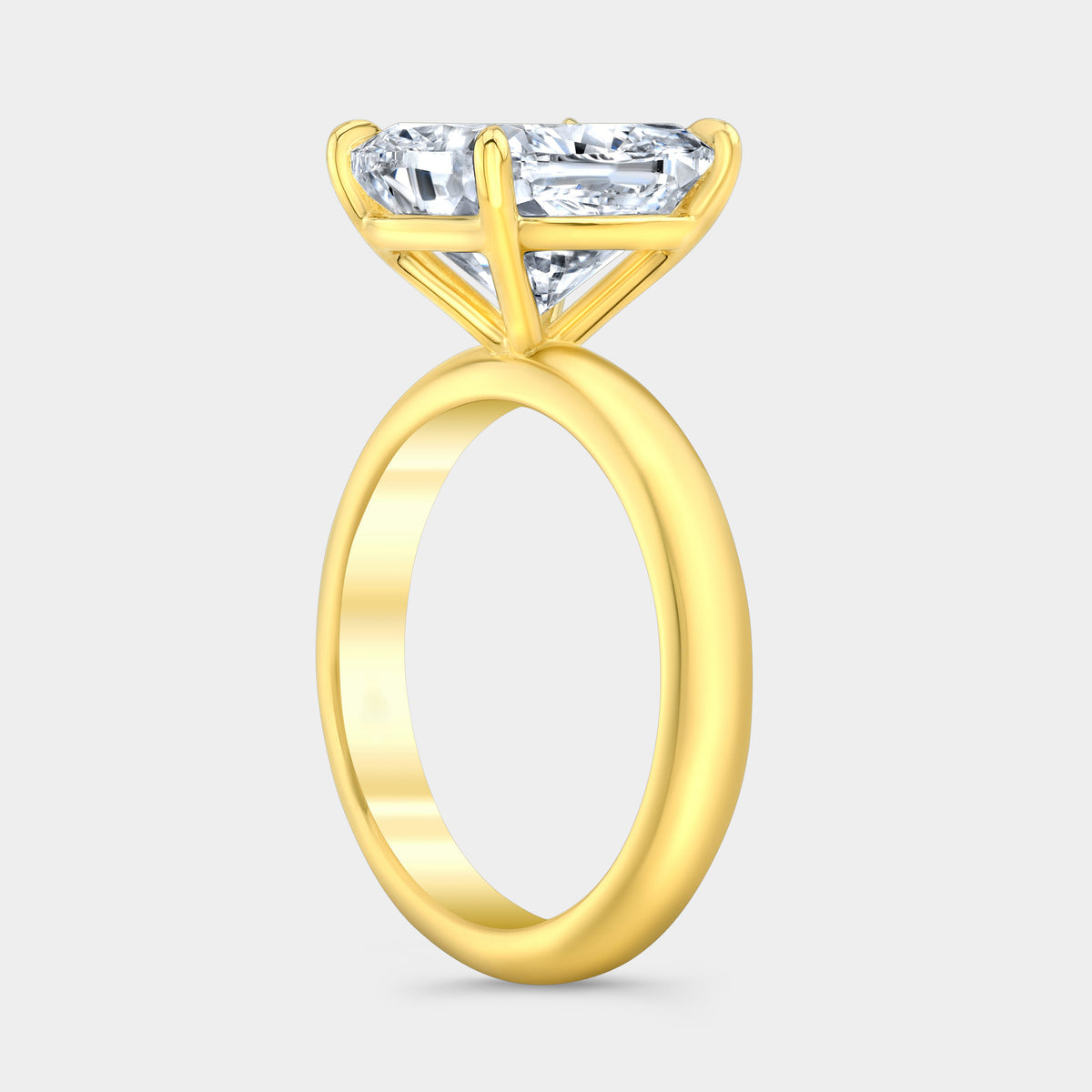 Cushion Diamond Chunky Band Solitaire Yellow Gold Engagement Ring in 14k yellow gold