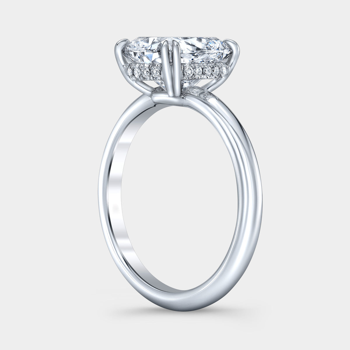 Cushion Diamond Double Prong Hidden Halo Solitaire White Gold Engagement Ring
