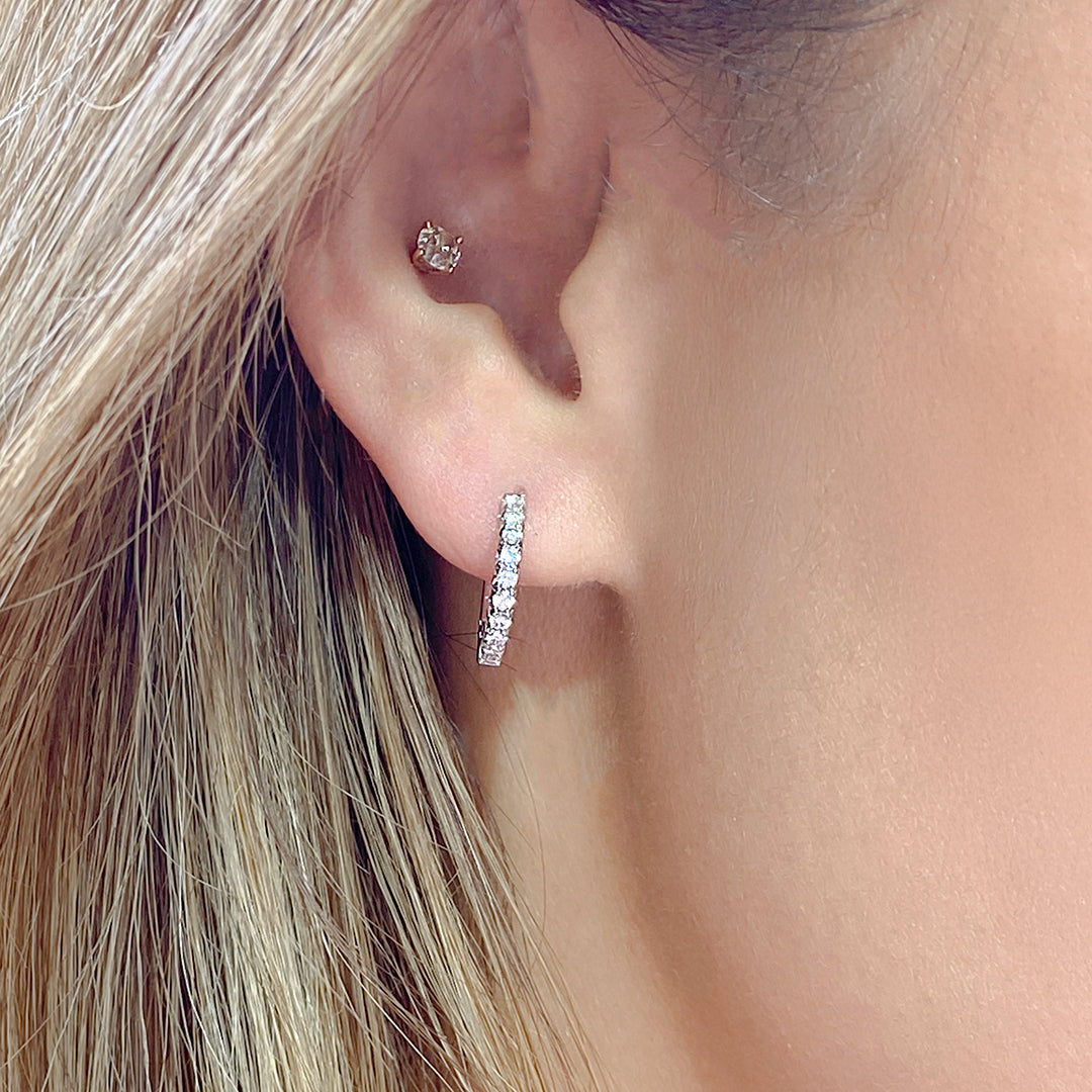 0.37ct Diamond Petite French Pave Huggie White Gold Earrings in 18k White Gold