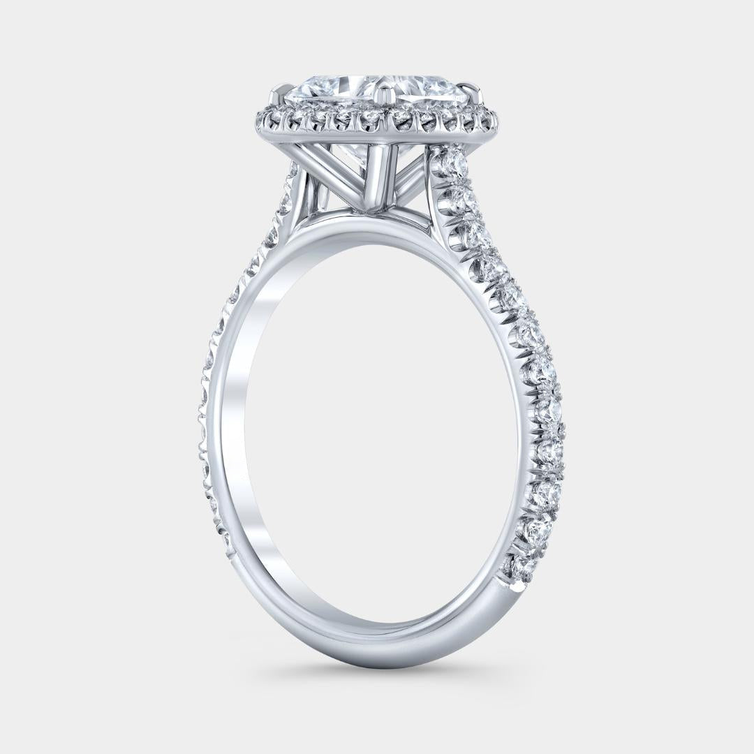 Cushion Diamond Seamless Halo U Pave Cathedral Platinum Engagement Ring