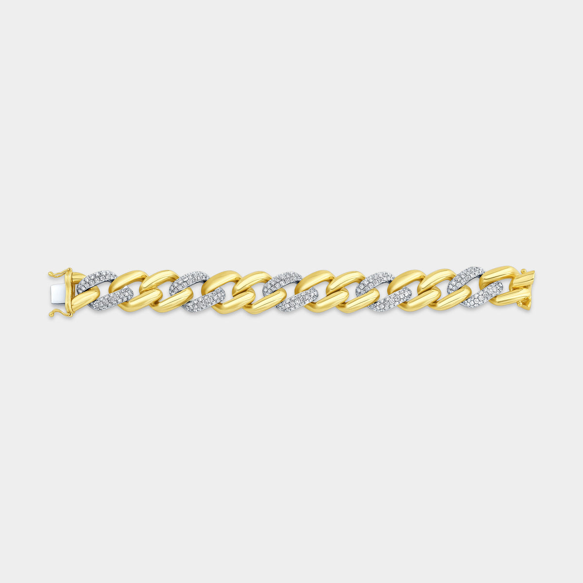 6ct Mangrove Diamonds Alternating Yellow Gold and Pave Diamond Cuban Chain Bracelet in 14k Yellow Gold