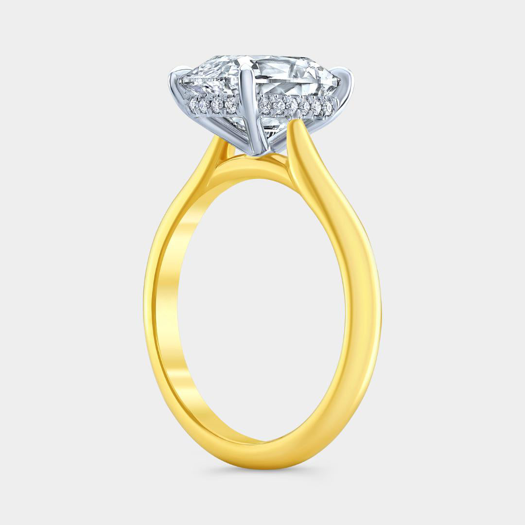 Antique Elongated Cushion Diamond Hidden Halo Yellow Gold And Platinum Engagement Ring