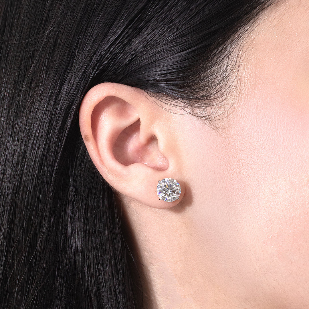 3ct Round Lab Grown Diamond Stud White Gold Earrings in 14k White Gold