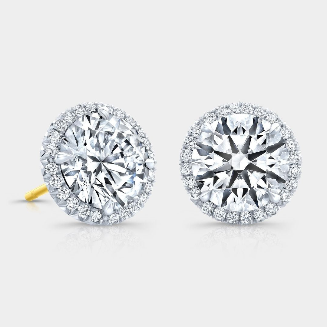 3ct Round Diamond Halo White Gold Stud Earrings