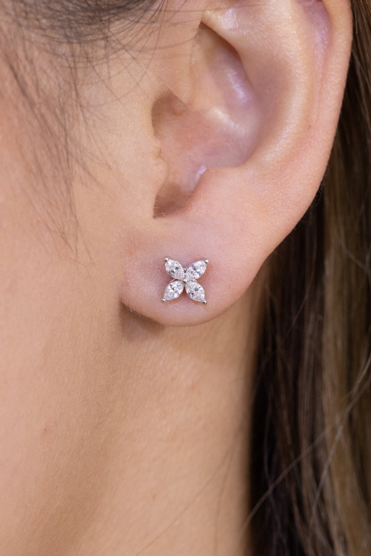 1ct Marquise Lab Grown Diamond La Fleur Stud White Gold Earrings in 18k White Gold