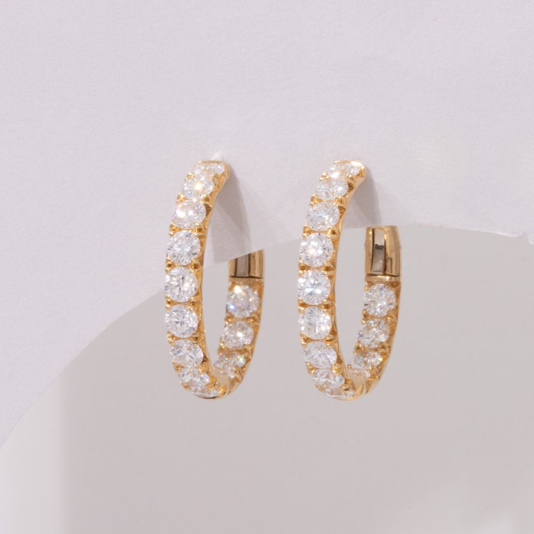 1 Inch Large Lab Diamond French Pave Hoop Earrings in 18k yellow gold