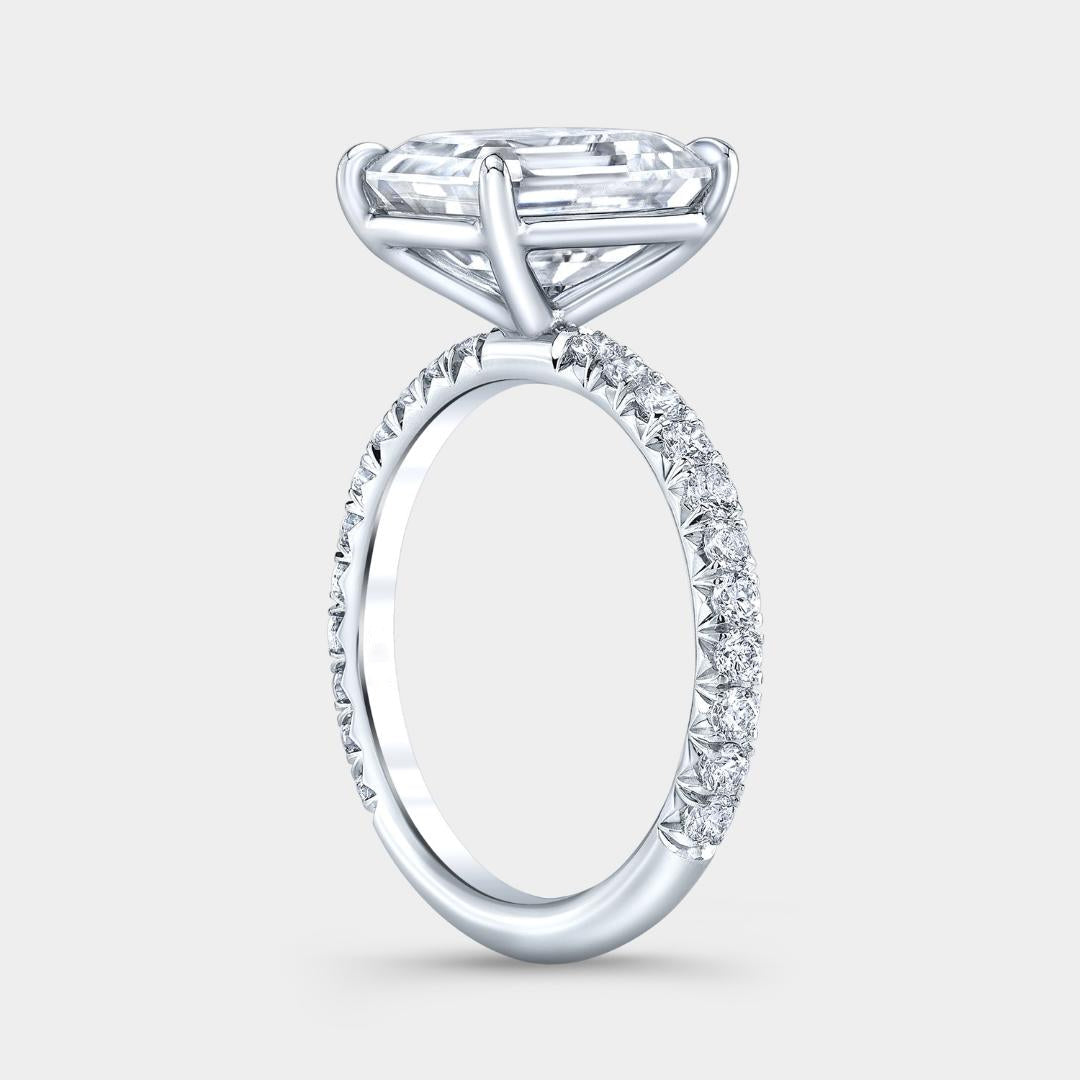 Emerald Diamond French Pave Platinum Engagement Ring